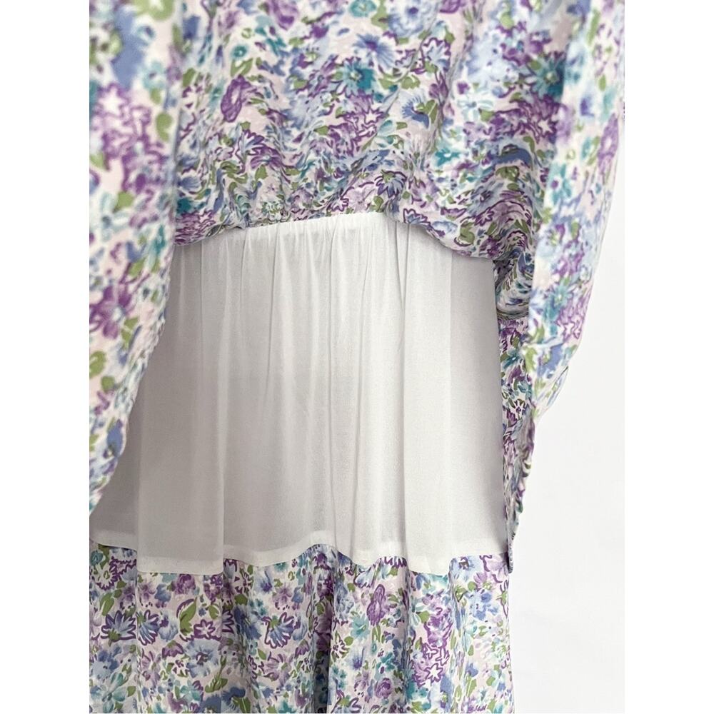 Entro Smocked Floral Maxi Dress Square Neck Layered Ruffle Blue Green Size Large - Picture 9 of 16